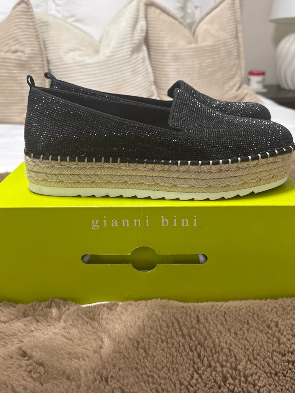 Gianni Bini Black Sparkle Espadrille Platform Slip-On